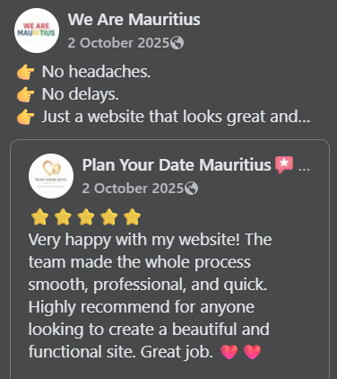 Positive Google review for We Are Mauritius website design service