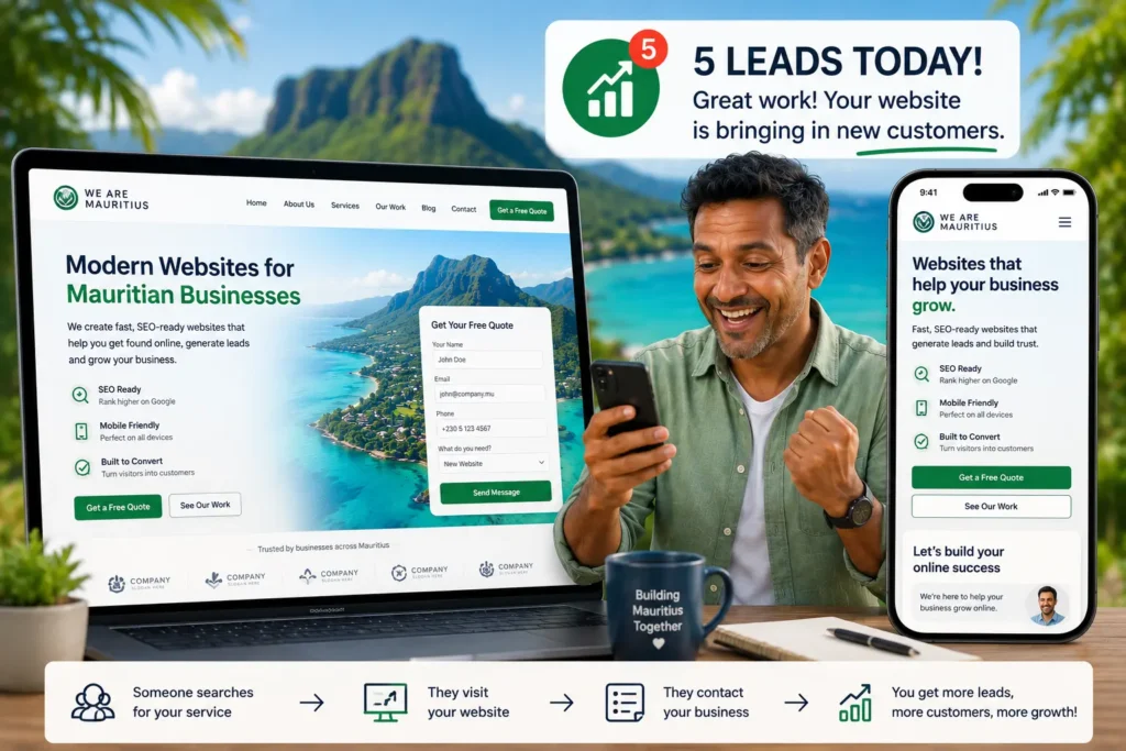 Successful bBusiness man with his business website in mauritius